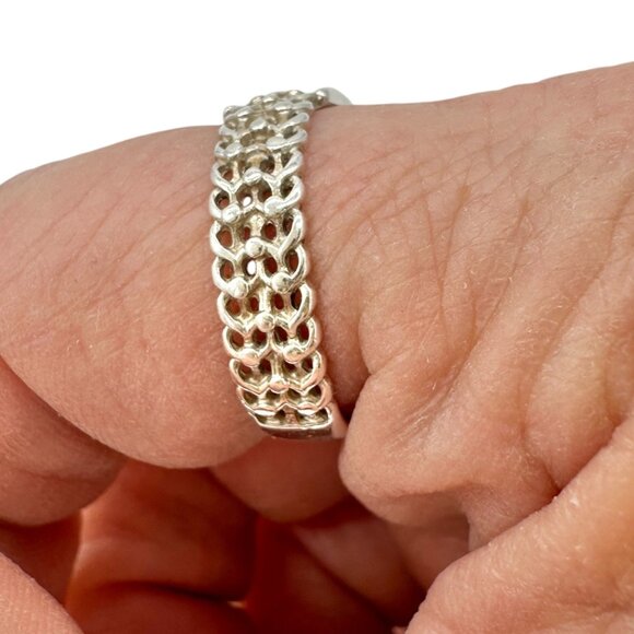 Vintage Sterling Silver 925 Buckle Design Ring Size 10 Unique Chain Style NV40 - Picture 3 of 10